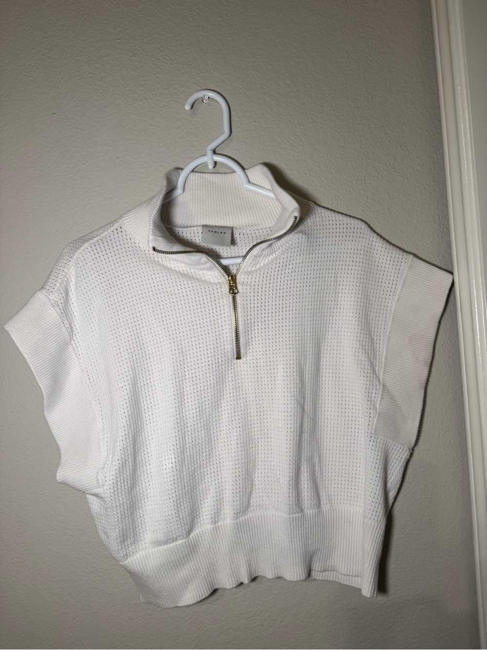 Varley White Short-Sleeve Half-Zip Knit Pullover